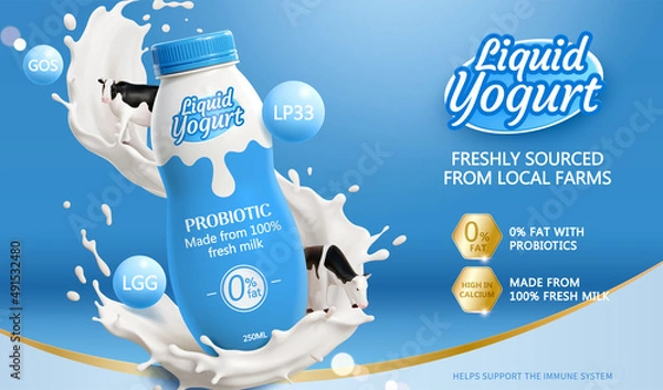Fototapeta 3d liquid yogurt drink ad template