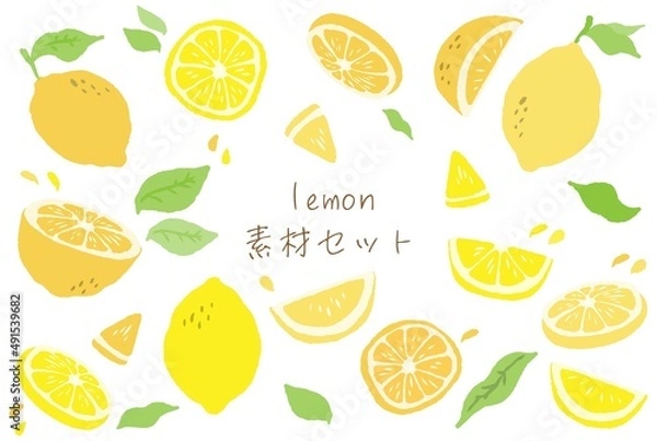Obraz かわいい手描きのレモンのイラスト素材セット