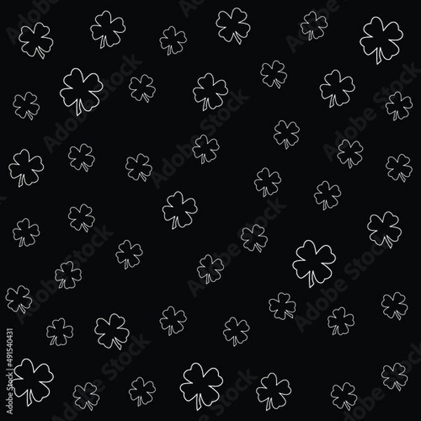 Obraz Seamless Pattern With White Shamrock On Black Background