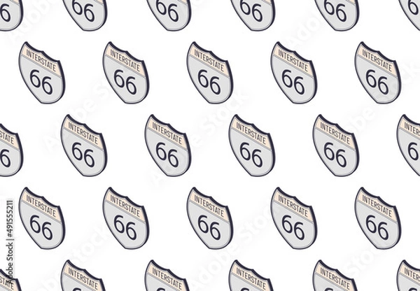 Fototapeta Interstate 66 seamless pattern. American Isometric highway map sign. Vector outline shield template. Military and heraldic simple shape shield.