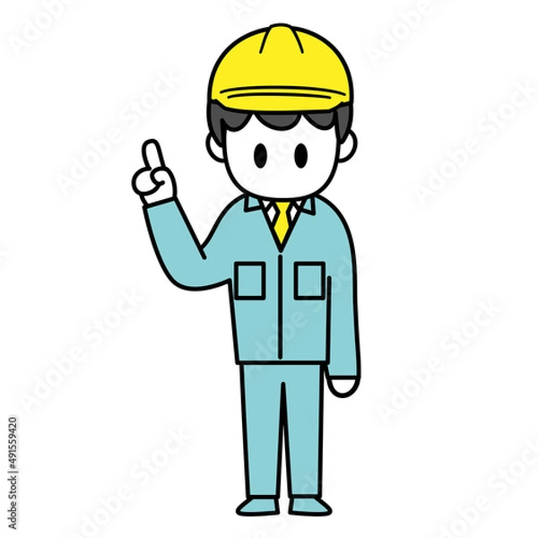 Fototapeta 男性　作業　指さし　ヘルメット　工事　イラスト