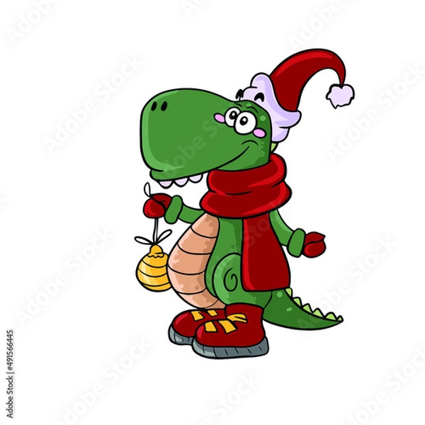 Obraz Cute and funny dinosaur dragon,vector children's design on a white isolated background for postcard banners and stickers