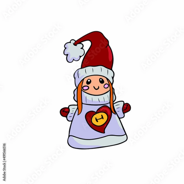 Obraz Cute and funny girl with red hair,vector children's design on a white isolated background for postcard banners and stickers