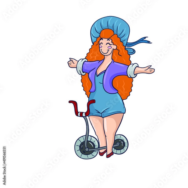 Obraz Cute and funny girl with red hair,vector children's design on a white isolated background waiting for banners, postcards and stickers