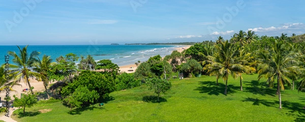Obraz Panorama view over the Beach with palms, Indian Ocean at Bentota, Sri Lanka