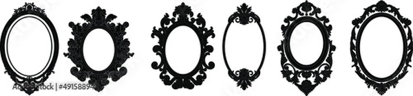 Obraz Set of black oval vintage frames, design elements. Vector.