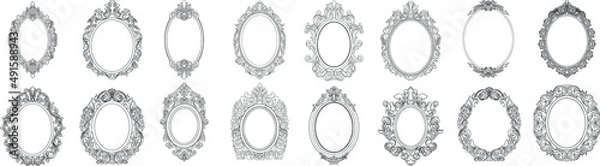 Obraz Set of black oval vintage frames, design elements. Vector.