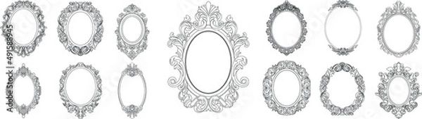 Obraz Set of black oval vintage frames, design elements. Vector.