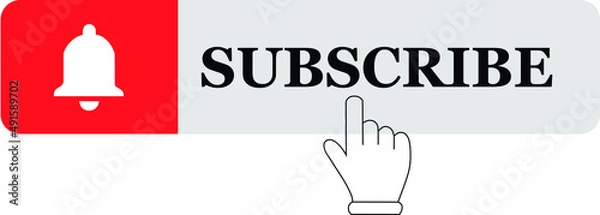 Fototapeta Template social media youtube subscribe button red line color. Subscribe and hand cursor click. Social media concept.  