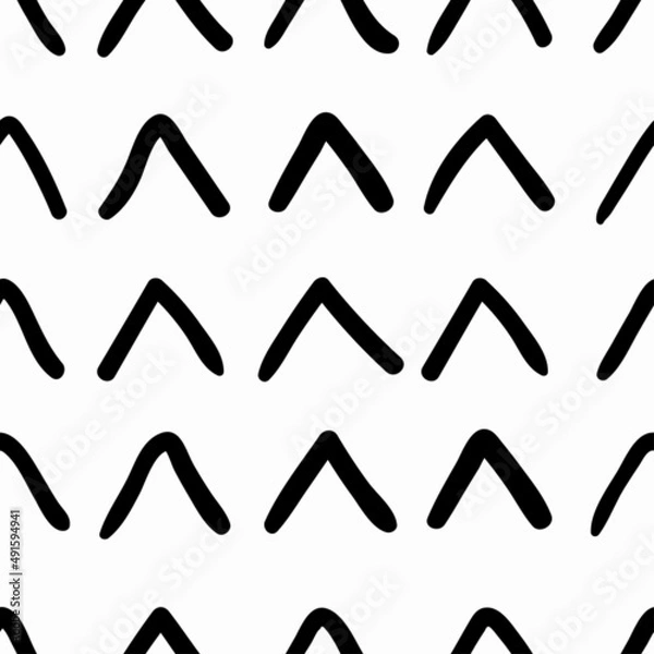 Obraz Abstract seamless hand drawn chevron brush stroke pattern texture background. Monochrome black and white paintbrush graphic element. EPS10 illustration vector.