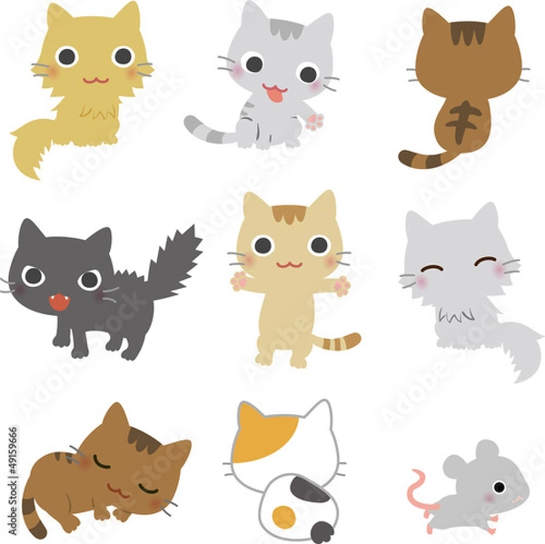 Fototapeta 8匹の猫と鼠