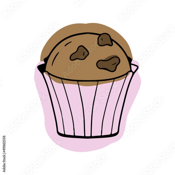 Obraz Chocolate muffin vector colored doodle design white background