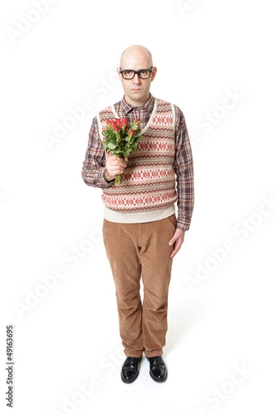 Obraz Ernster Nerd mit Rosenstrauß