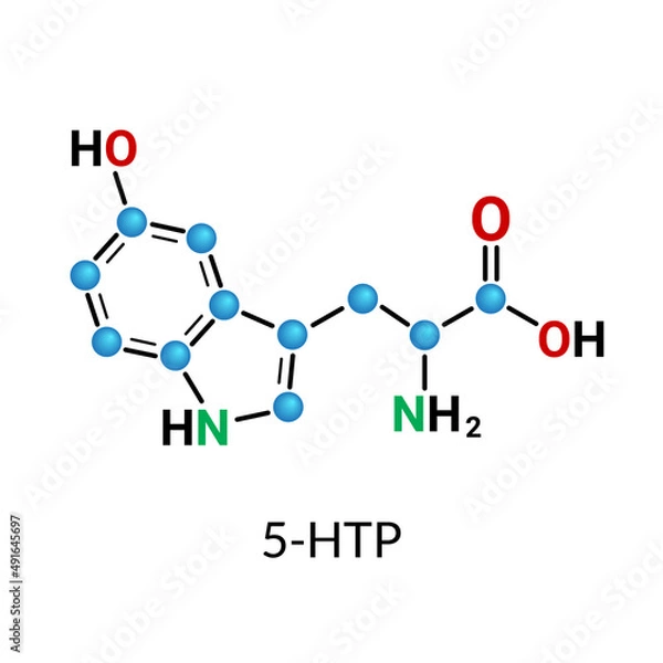 Obraz 5-HTP, 5-Hydroxytryptophan, oxitriptan molecular structure background stock illustration