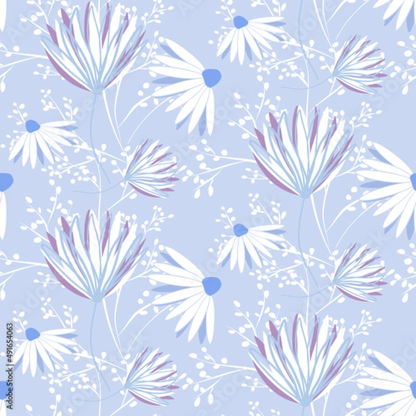 Obraz Vector seamless half-drop pattern, with leaves  and flowers