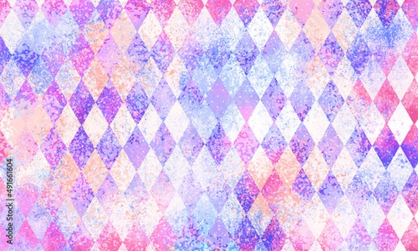 Obraz 水彩風の不揃いなダイヤモンド柄04（ピンク・紫）