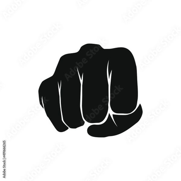 Obraz Hand Punch Fist Gesture Front View Vector Silhouette Illustration Sign Isolated on White

