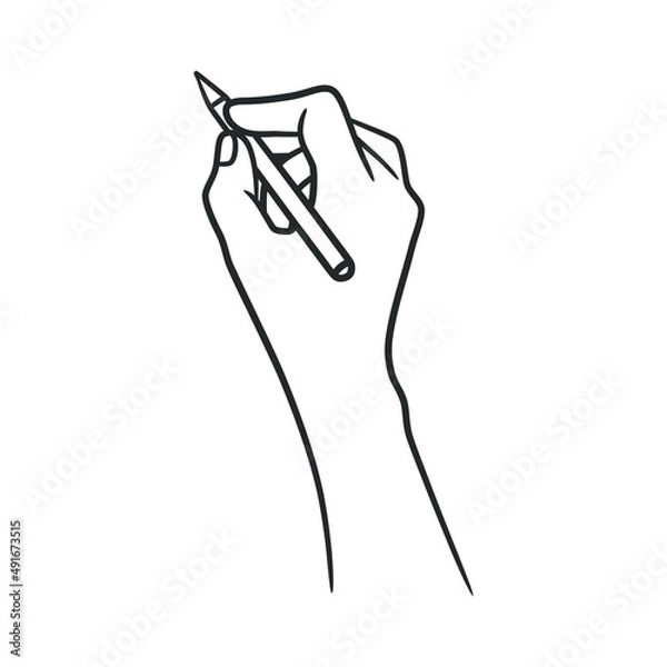Obraz Line art illustration of hand holding pen and writing or drawing