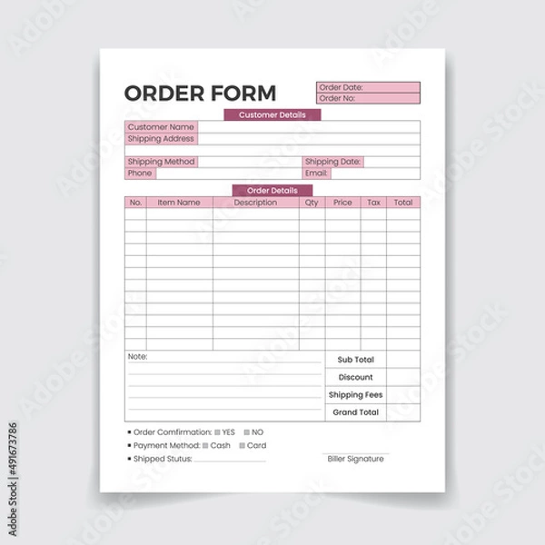 Fototapeta Invoice template, Order Form, Minimal Invoice Layout, Invoice design