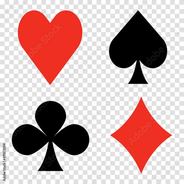 Fototapeta Set of playing card suits isolated on white background. Poker card suits. Four poker plaing cards. Vector