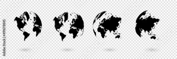 Fototapeta Set of earth globes on isollation backgraund. Earth icons. World map in the form of a globe. Vector