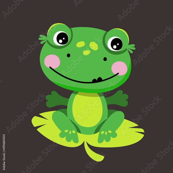 Fototapeta A cute Green Frog is sitting on a lotus leaf. Isolated vector illustration 