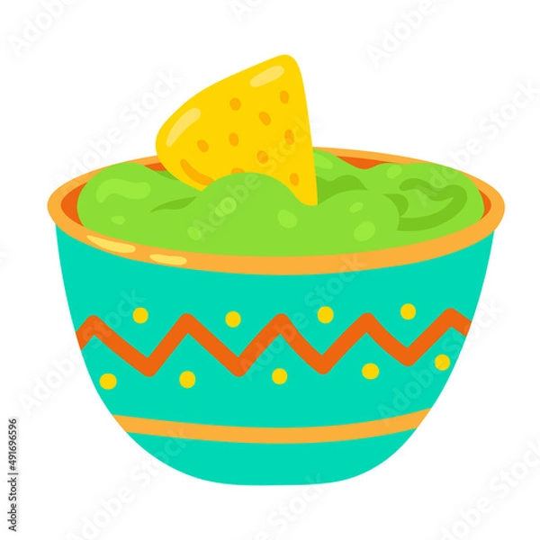Obraz Vector illustration of mexican guacamole sauce with nachos