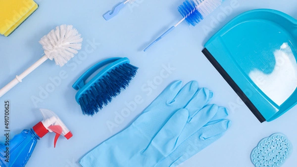 Fototapeta Creative pattern and layout with zero waste domestic cleaning tools. Flat lay minimal concept