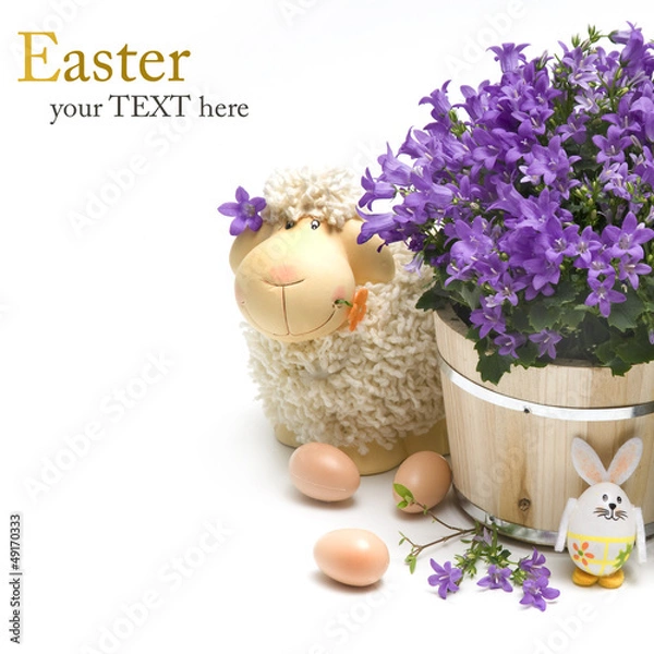 Obraz Easter sheep with easter decoration and flowers
