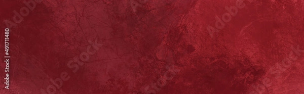 Fototapeta Elegant solid dark red color abstract painted grunge texture paper design background with rough paint brush stroke textured pattern in panoramic wallpaper design