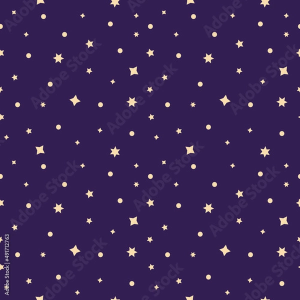 Fototapeta Seamless pattern of deep space with stars in a flat style. Mysticism, Halloween set, spiritualism, magic.Vector illustration. Vector illustration