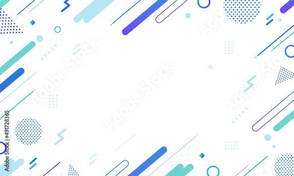 Obraz 【青・水色系】幾何学模様背景・メンフィスのフレームパターン素材	