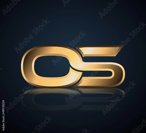 Obraz Modern Initial logo 2 letters Gold simple in Dark Background with Shadow Reflection OS