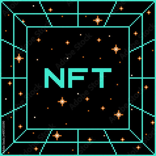 Obraz Pixel-art NFT message on a space background and vortex grid
