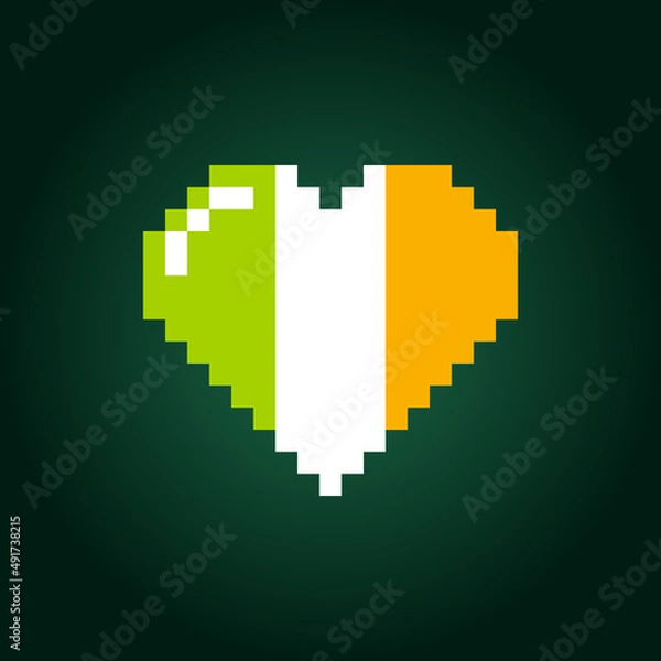 Obraz Ireland Pixel Love Heart on an Emerald Green Background