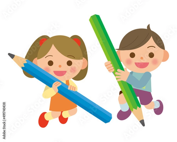 Fototapeta 大きな鉛筆を持つ子供