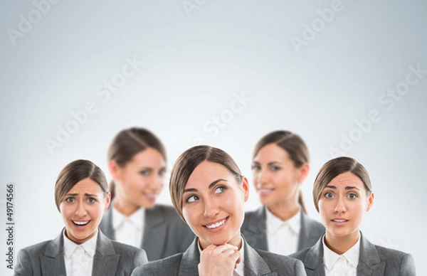 Obraz Group of business women clones with different emotions