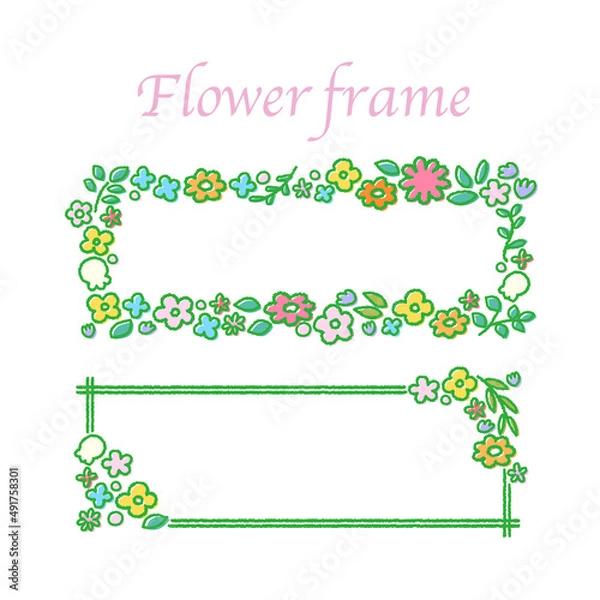Obraz かわいくておしゃれなお花の装飾フレーム 長方形