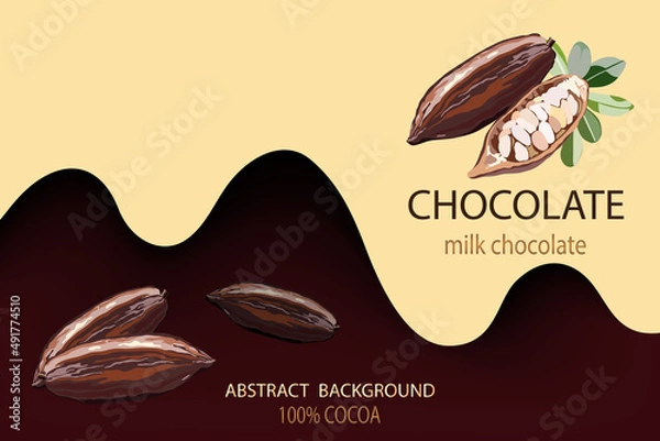 Fototapeta Flowing chocolate. Abstract, white-brown background. Vector illustration.
