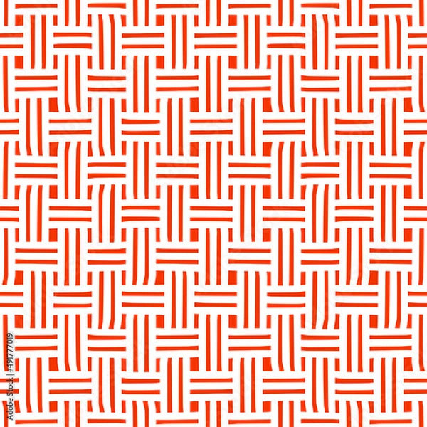 Fototapeta White seamless pattern with red crochet design.