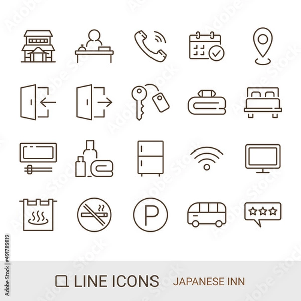 Fototapeta ECサイトアイコン　旅館サービス　ラインアイコン