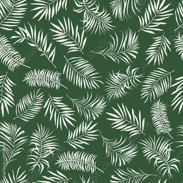 Fototapeta Leaves of palm tree seamless pattern, tropical jungle background, exotic vector illustration