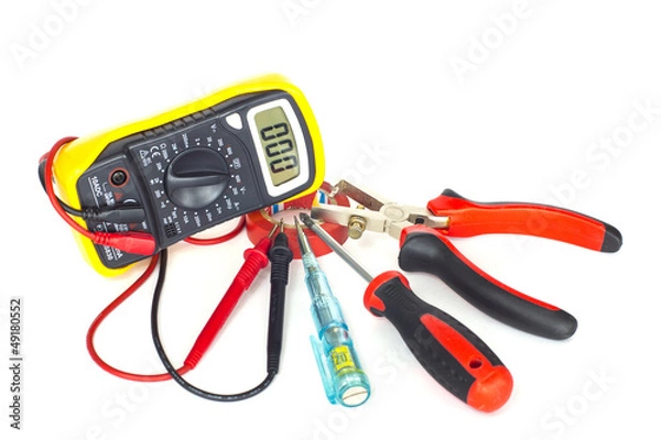 Fototapeta electrician tools on white background