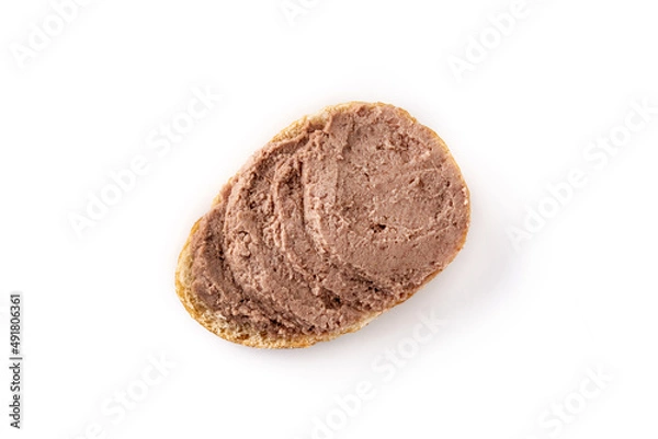 Fototapeta Toasted bread with pork liver pate isolated on white background