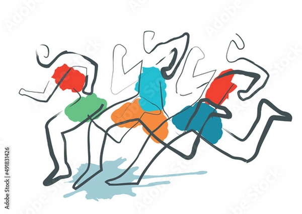 Fototapeta 
Running race, jogging. 
Expresive Stylized illustratiob of three runners. Imitating of ink and brush drawing. Isolated on white background. Vector available.