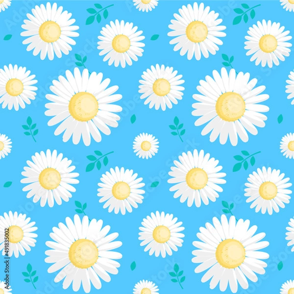 Obraz littile daisy Seamless pattern on blue background  cute floral pattern vector  
