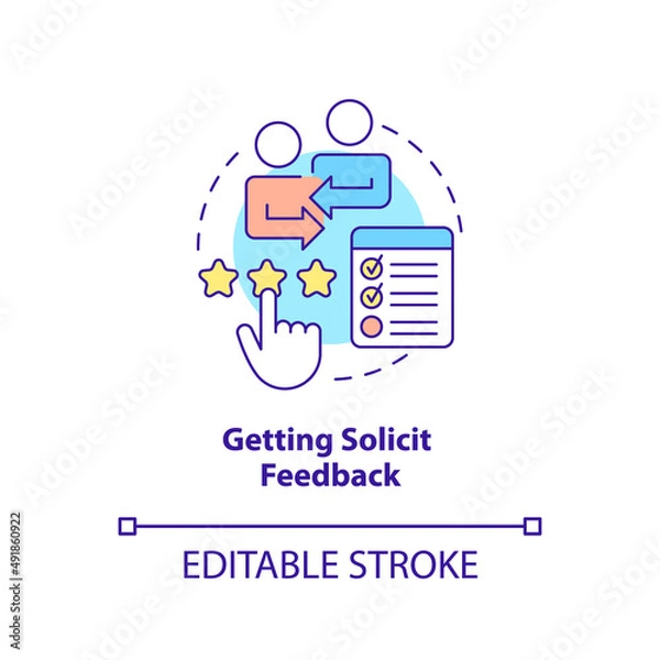 Fototapeta Getting solicit feedback concept icon. Open communication. HR skills abstract idea thin line illustration. Isolated outline drawing. Editable stroke. Arial, Myriad Pro-Bold fonts used