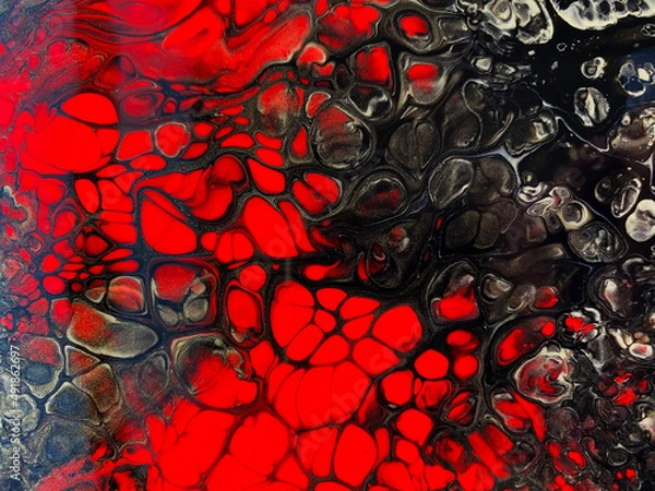 Fototapeta Fluid art abstract background red white black
