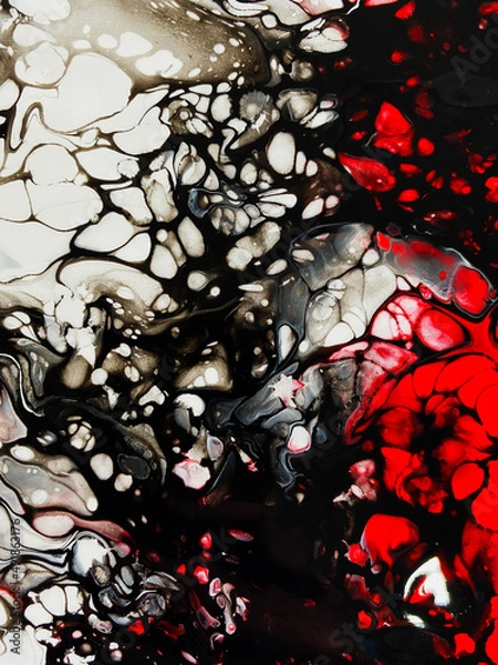 Fototapeta Fluid art abstract background red white black