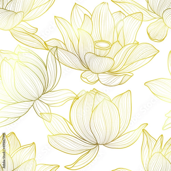 Fototapeta Golden lotus background seamless pattern vector.